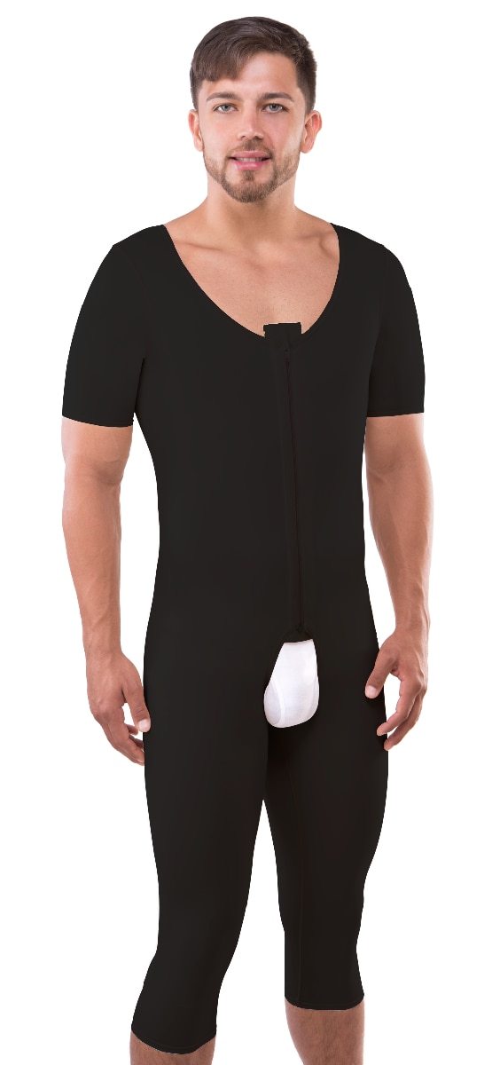 Faja de alta compresión, moldeador de cuerpo entero para hombre con pierna larga y manga corta (MG07-BK)