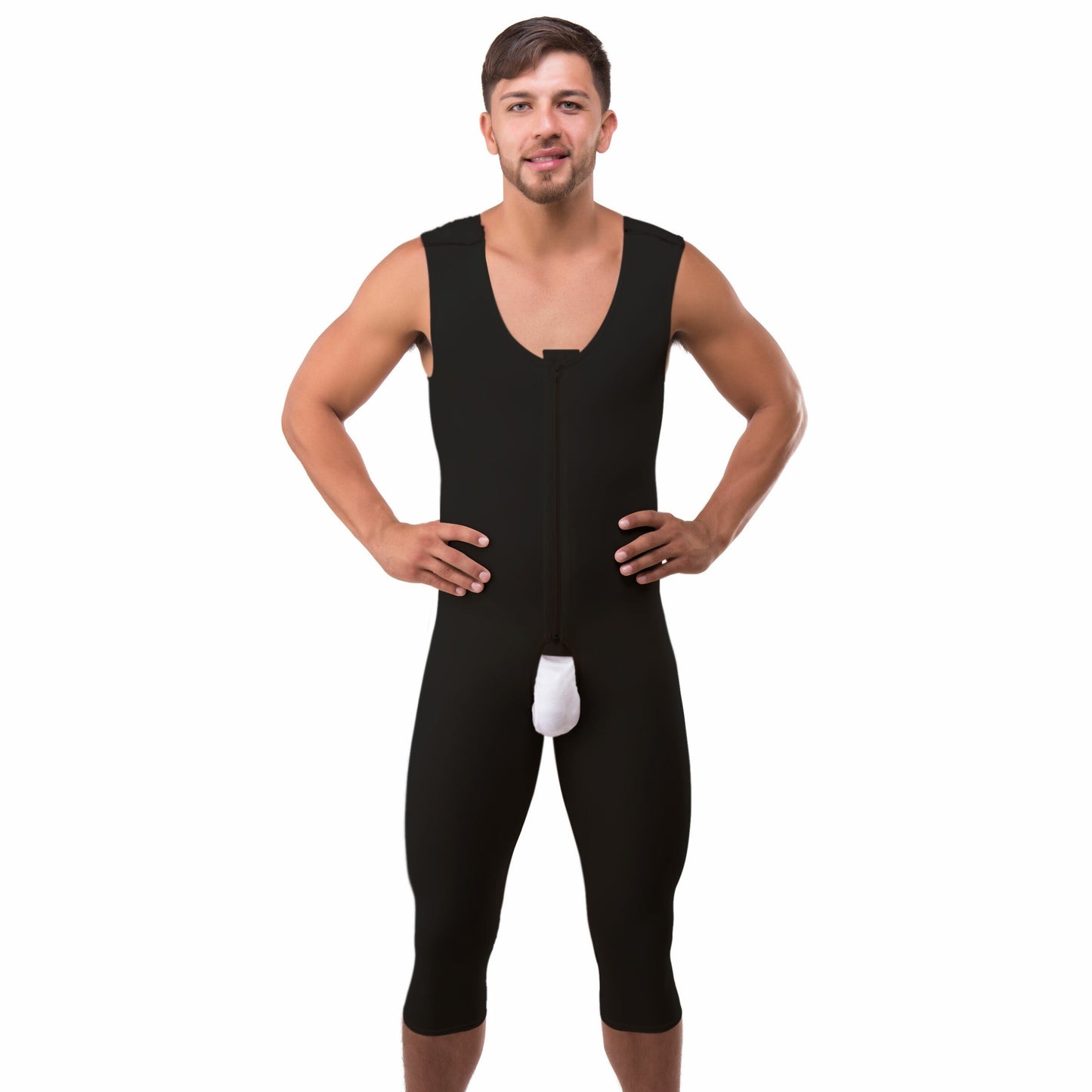 Faja de alta compresión, moldeador de cuerpo entero para hombre con pierna larga sin manga(MG02-BK)