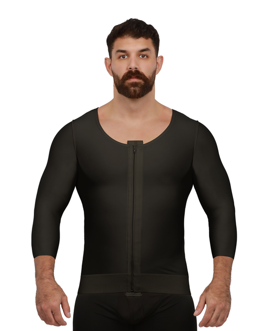 Camiseta de compresión con media manga y zipper para hombre postquirurgica (MG06-MS)