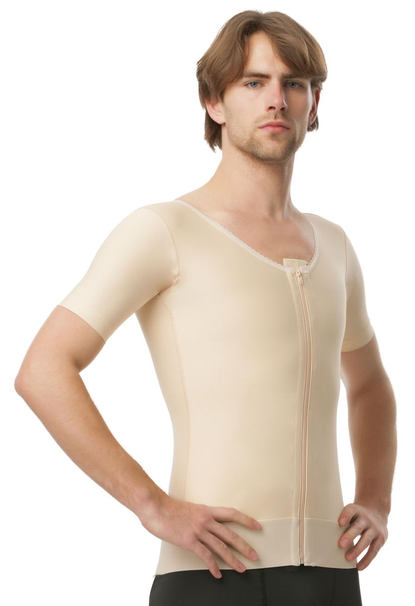 Camiseta con manga corta de compresión para hombre postquirurgica con ziper (MG06)