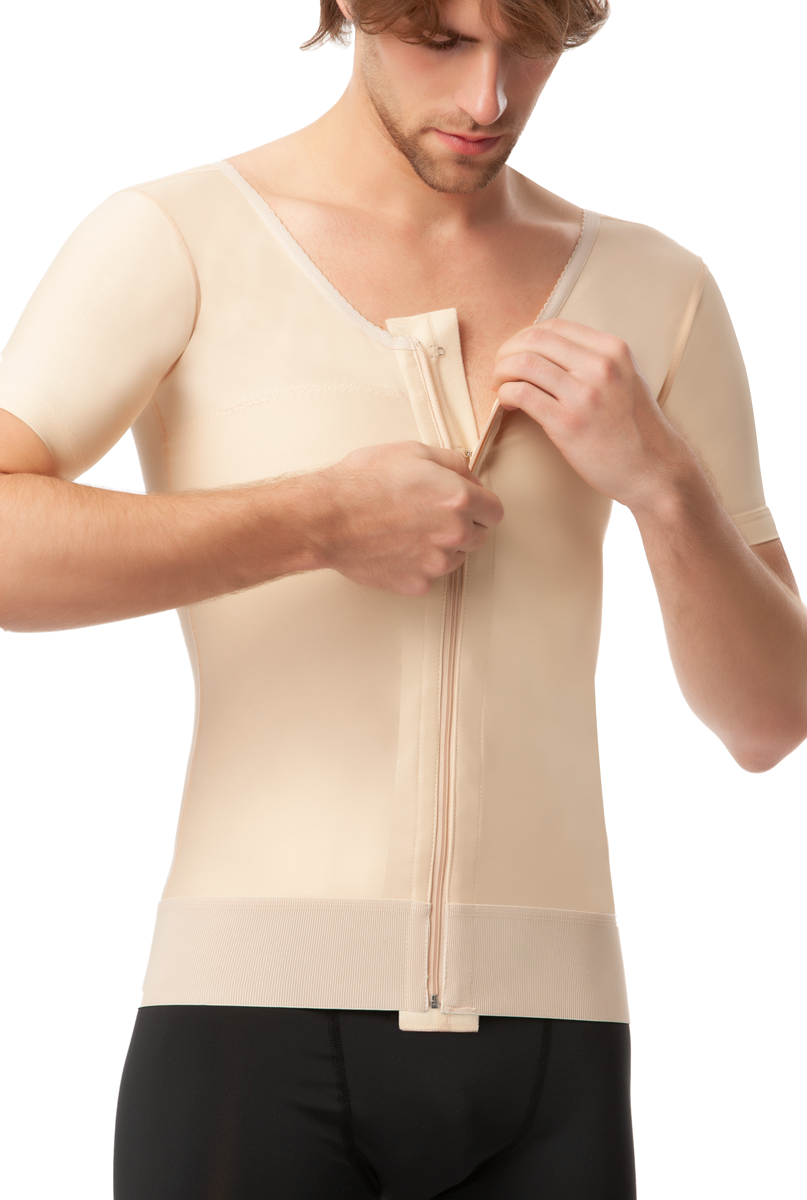Camiseta con manga corta de compresión para hombre postquirurgica con ziper (MG06)