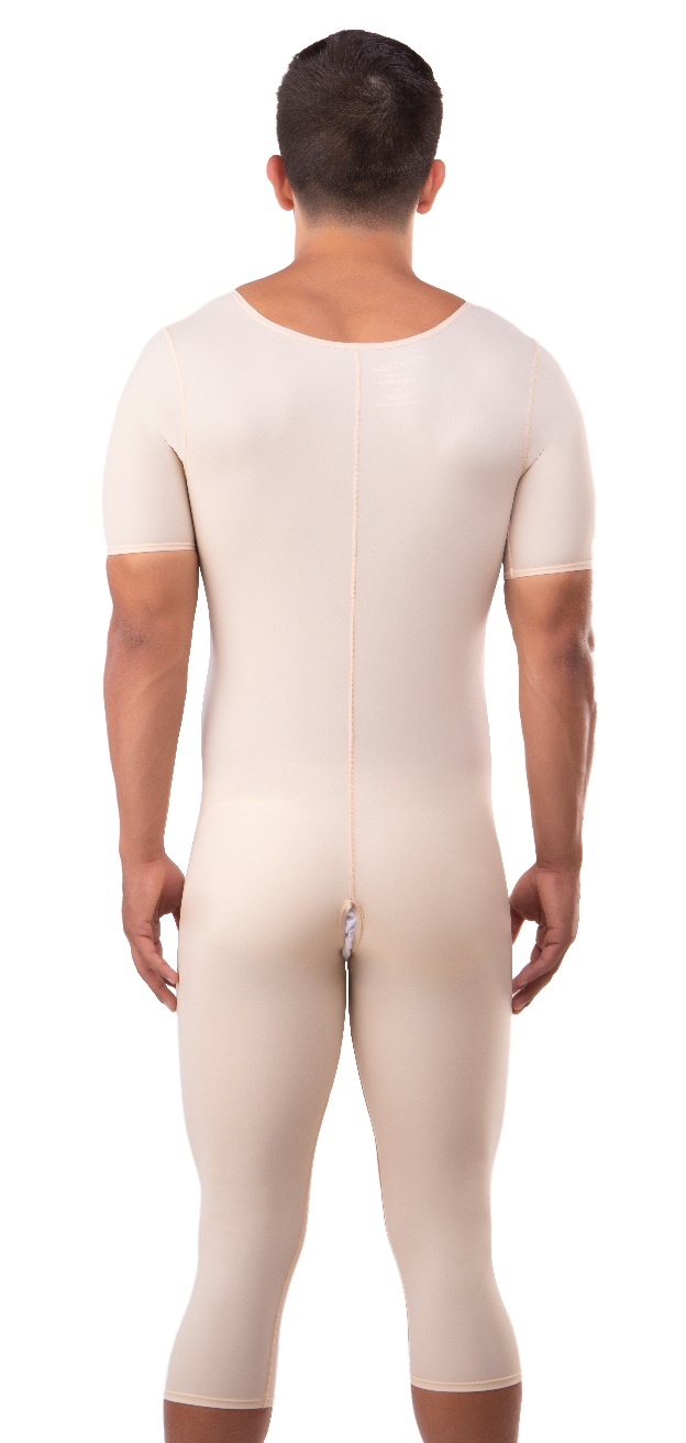 Faja de alta compresión, moldeador de cuerpo entero para hombre con pierna larga y manga corta (MG07-BK)