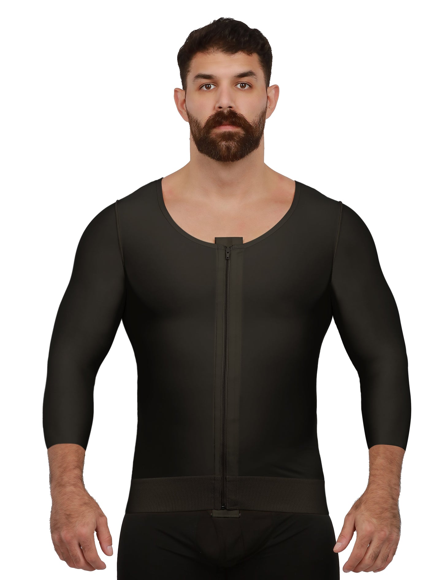 Camiseta de compresión con mangas largas y zipper para hombre postquirurgica (MG06)