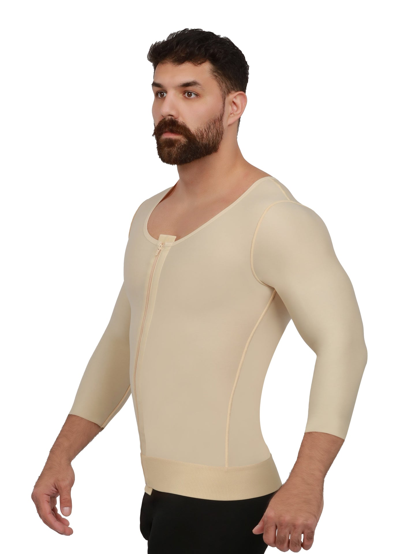 Camiseta de compresión con mangas largas y zipper para hombre postquirurgica (MG06)