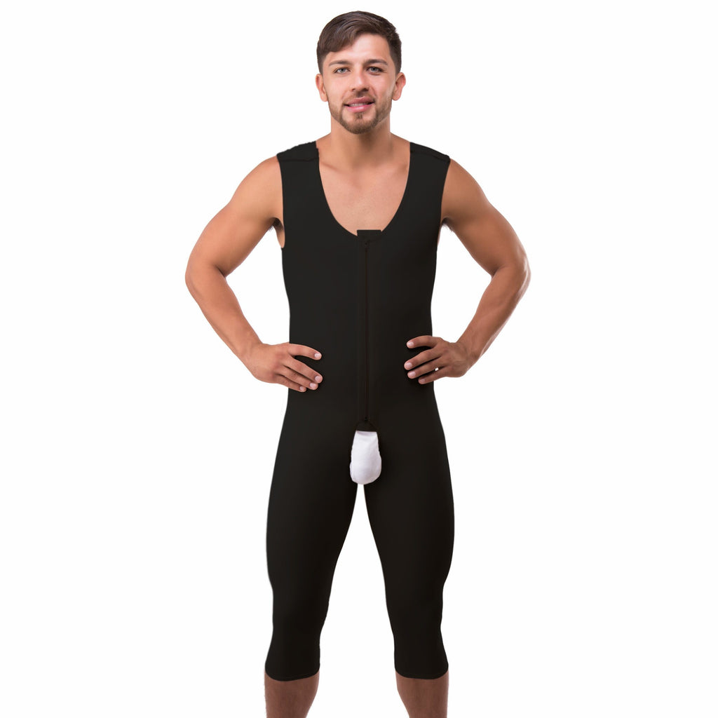 Faja de alta compresión, moldeador de cuerpo entero para hombre con pierna larga sin manga(MG02-BK)