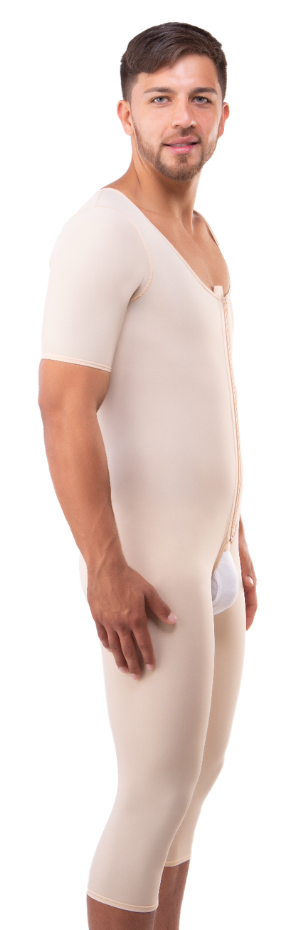 Faja de alta compresión, moldeador de cuerpo entero para hombre con pierna larga y manga corta (MG07-BK)